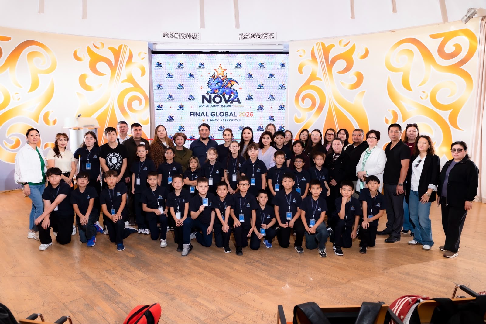 Students and mentors at the Nova Olympiad event in Almaty